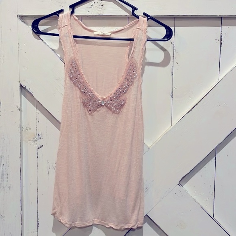 COPY - Lush Pink Tank Top with Beaded Bow Neckline
